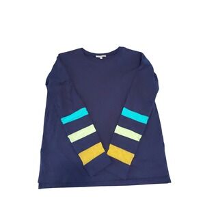 Lisa Todd Womens Navy Blue Cotton Long Sleeve Striped Sleeve Tee Shirt XS